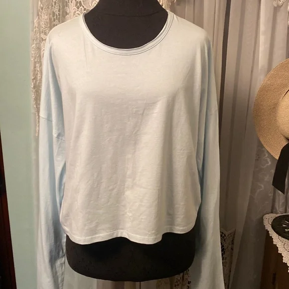 Fabletics Cotton Knit Cropped Haven Long Sleeve Tee Mint Sz XL NWT