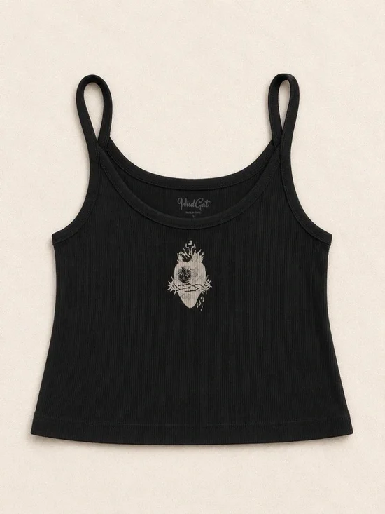 John Galt Heart Black Ribbed Graphic Cami Tank Top