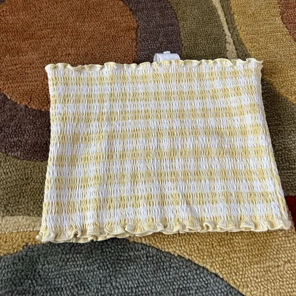 Hollister Co. Yellow Plaid Gingham Smocked Strapless Crop Tube Top Size Medium