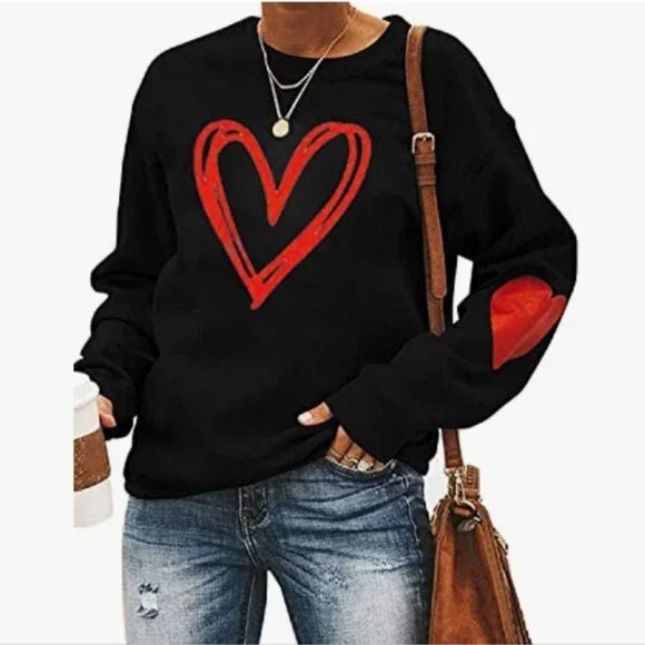 Valentine Black with Red Heart Pullover Sweatshirt - NWOT