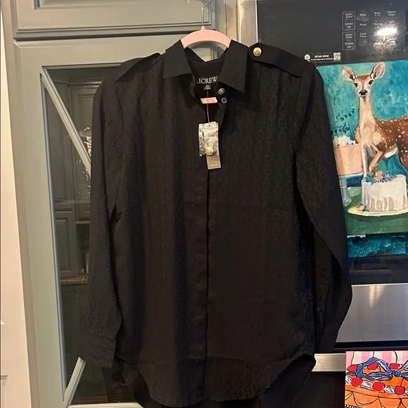 J. Crew Black Jaquard Monogram  Women's Shirt NWT