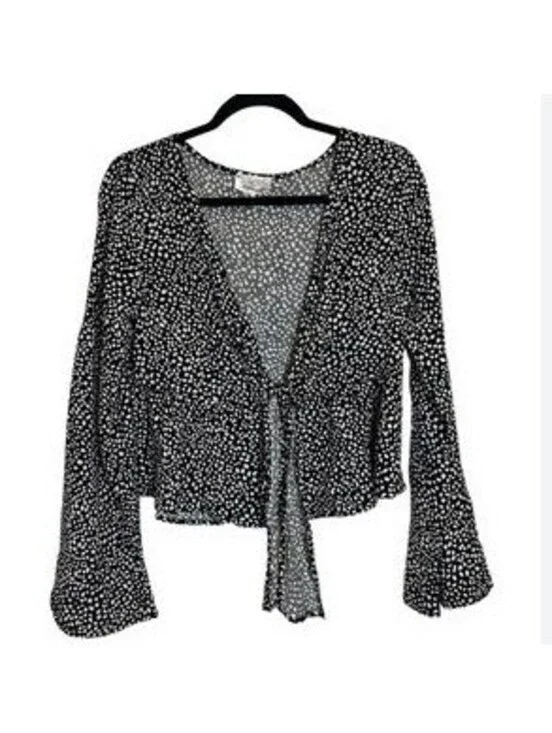 Free People - We the free black and white tie front top long sleeve V-Neck