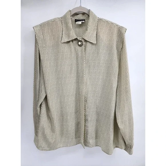 Notations Vintage Tan Black Geometric Print Long Sleeve Button Up Blouse 16