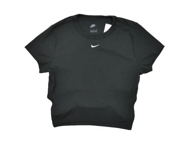 Nike Women's XL Black Ribbed Short Sleeve Crop Top Cut-Out Back HJ0719-010 NWT