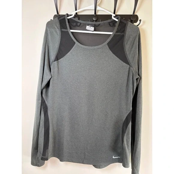 Nike Dri-FIT Womens Large Gray Long Sleeve Mesh Panel Training Shirt Heathered