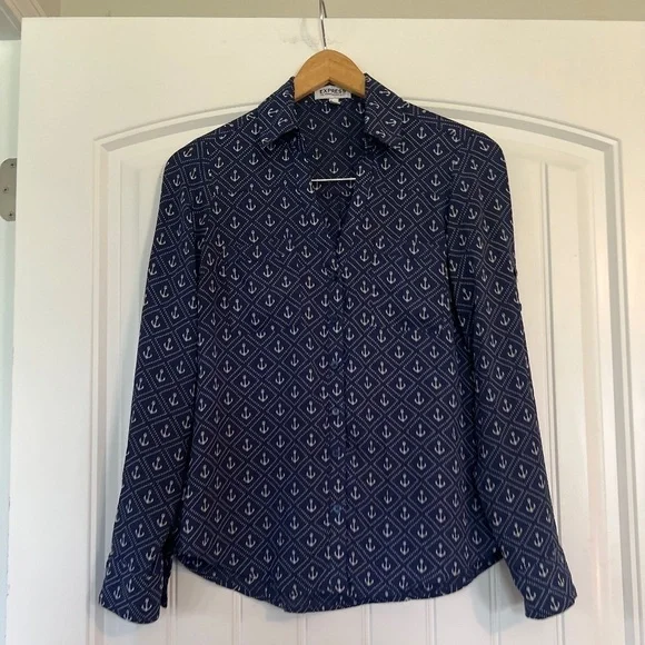Express The Portofino Shirt Navy Blue White Anchors Nautical