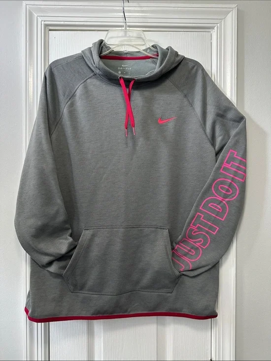 Nike Gray Crewneck Hoodie with Pink Accents