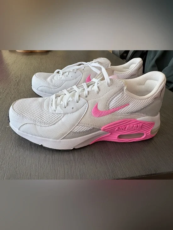 Nike White Air Max Excee Sneakers with Pink Accents