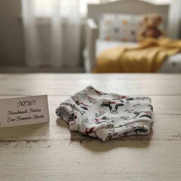 Handmade Festive Cow Bummie Shorts - White and Black