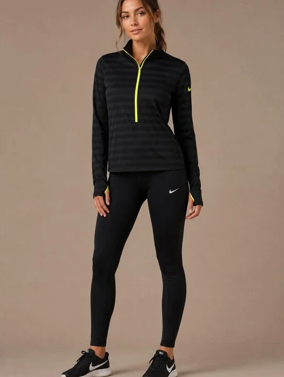 Nike Womens Black Dri-FIT Pullover with Neon Yellow Accent