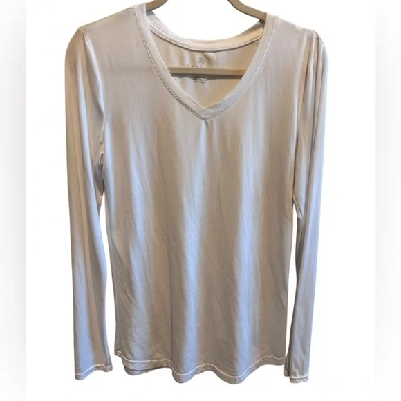 Danskin White Soft Long Sleeve V-Neck Shirt Sz S