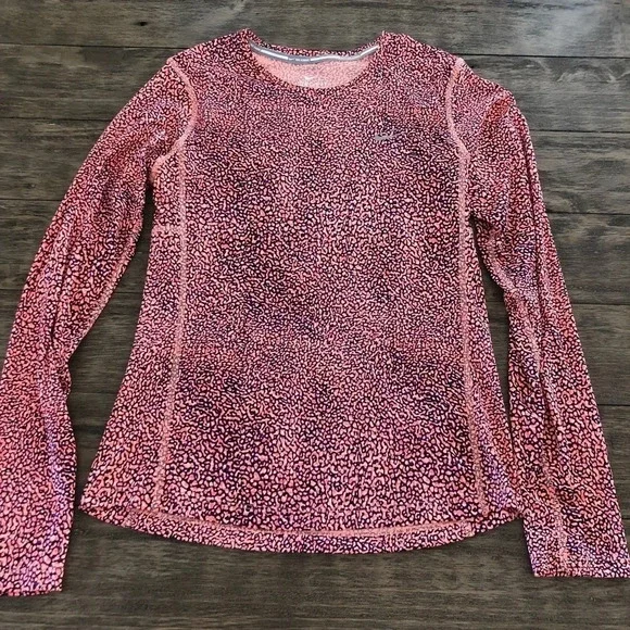 Nike Running Womens Small Dri Fit Long‎ Sleeve Top animal print orange Purple S