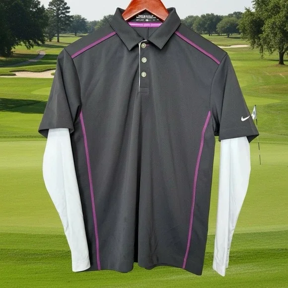 Nike Golf Polo Shirt Women's XL Gray White Long Sleeve Dri-FIT Collared Preppy