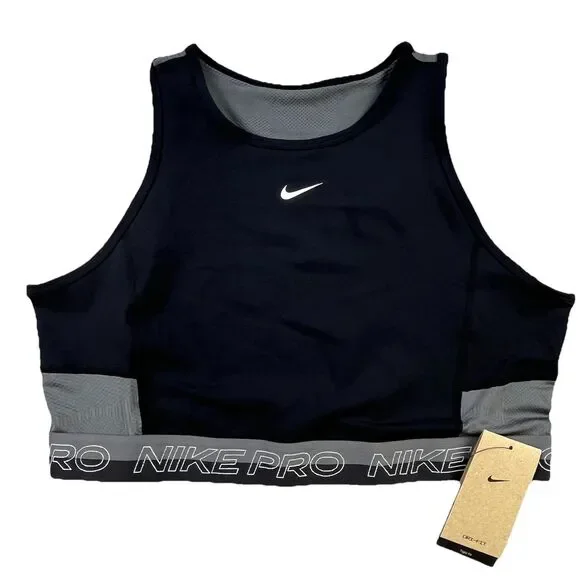 Nike Pro Training Tank Top Sports Bra Size Large Black Dri-Fit DX0061-010 NEW