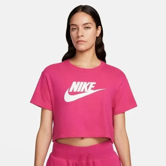 Nike small womens pink crop short sleeve shirt cotton spring athletic Youth XL