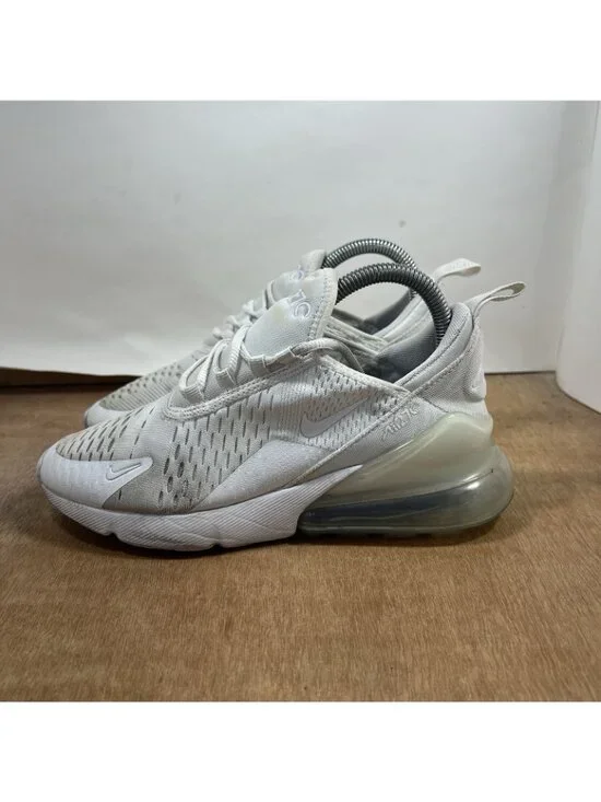 Nike Air Max 270 Women Size 6.5 Shoes White Metallic Silver 943345-103