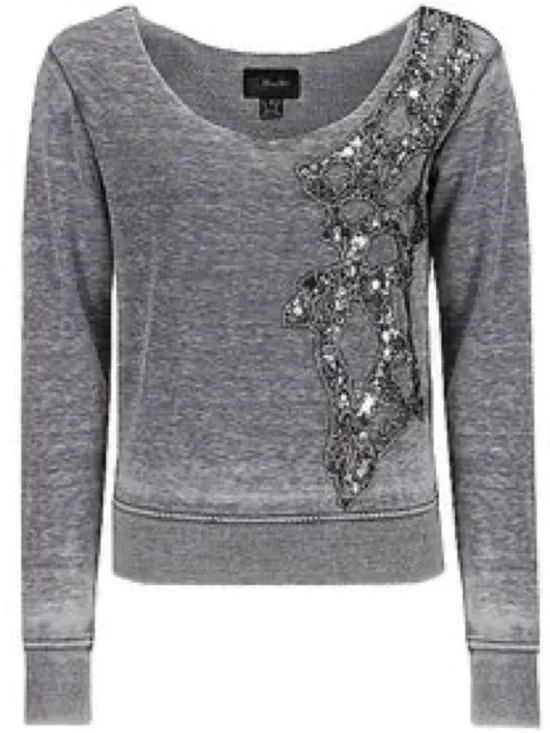 Miss Me Grey Embellished Scoop Burnt Out Sweatshirt