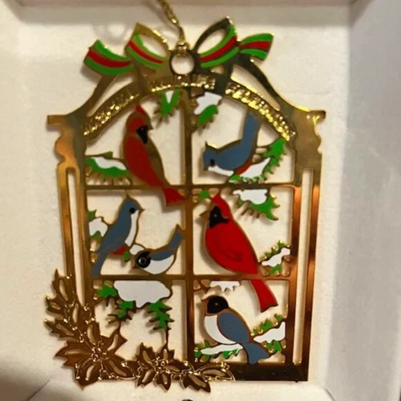 Camerlane Birds in Window National Wildlife Ornament 24Kt Gold Finish with Box
