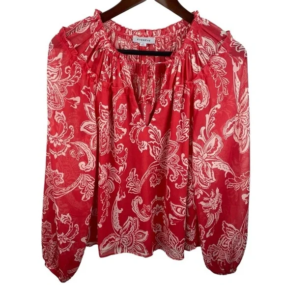 Evereve | Hayden Red White Floral Long Sleeve Blouse