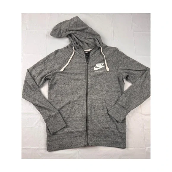 Nike Gym Vintage Full Zip Hoodie‎ Heather Gray Just Do It Womens Small Athletic