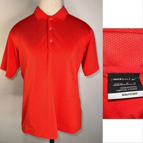 Nike Golf Womens M Bold Orange Textured Dri-Fit Short Sleeve Activewear Polo Top