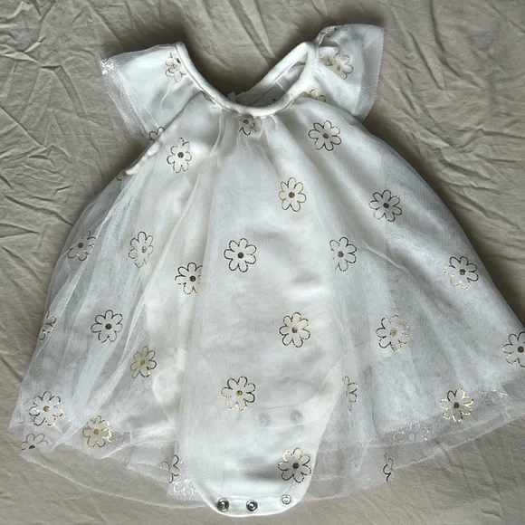 Baby Starters White and Gold Diaper Cover with Delicate Embroidery