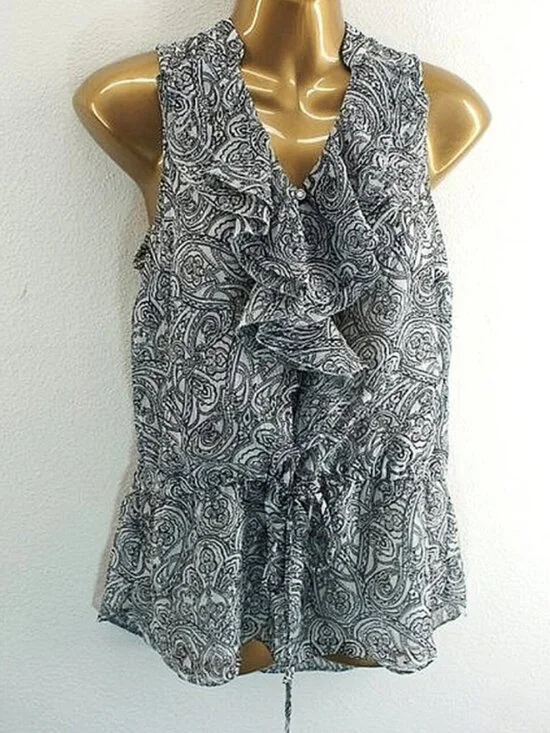 White House Black Market Semi Sheer Ruffle Front Top size XS