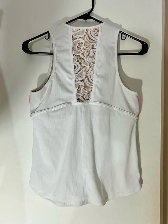 Lucky in Love White Racerback Tank with Lace Back Panel, Women’s Medium - Tennis