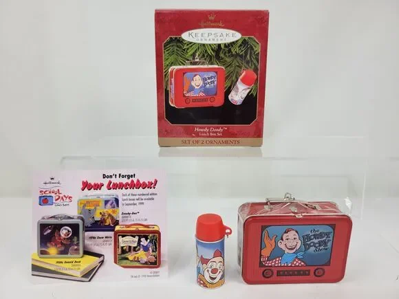 2pc Christmas Ornament Howdy Doody Lunch Box Lunchbox Hallmark Keepsake 1999 NIB