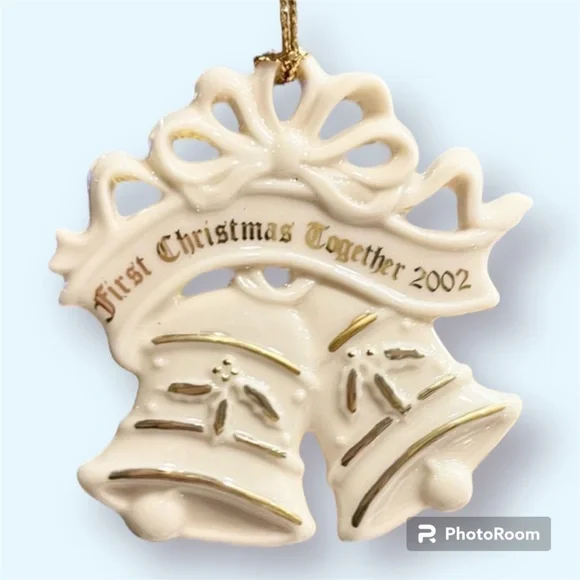 Vintage Lenox Ornament, First Christmas Together 2002, Porcelain, Wedding Bells