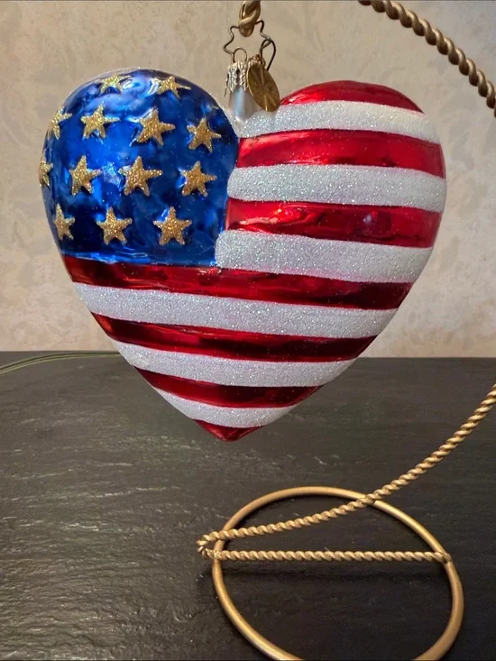 America’s 250th - Christopher Radko Red, White & Blue Star Brave Heart Ornament