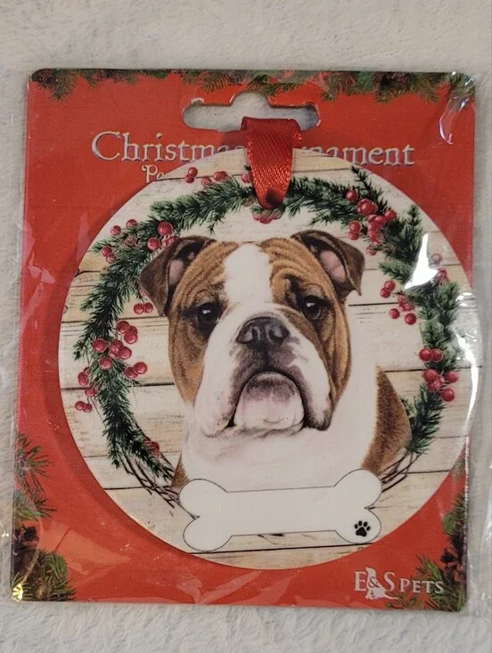 Kohl's Brown and White Bulldog Christmas Ornament