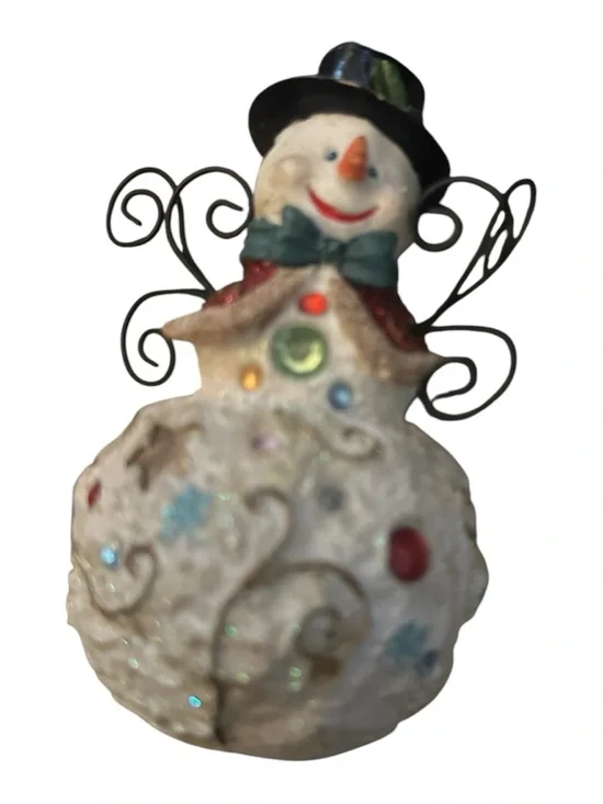 Vintage  White Snowman Holiday Figurine with Black Hat
