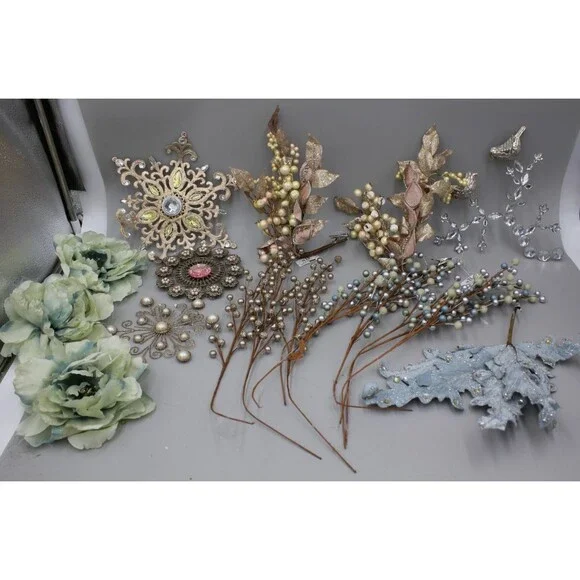 18 Pcs Branches, Flowers, Stems Huge Ornament Lot Vintage-Inspired At Home Magic