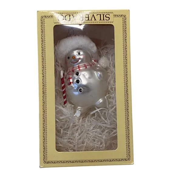 Silverado Handcrafted Blown‎ Glass Snowman Christmas Ornament Red Hat Poland