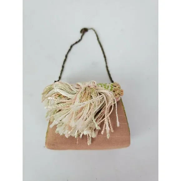 Victorian Purse Ornament‎ Pink Tassels Flowers Christmas