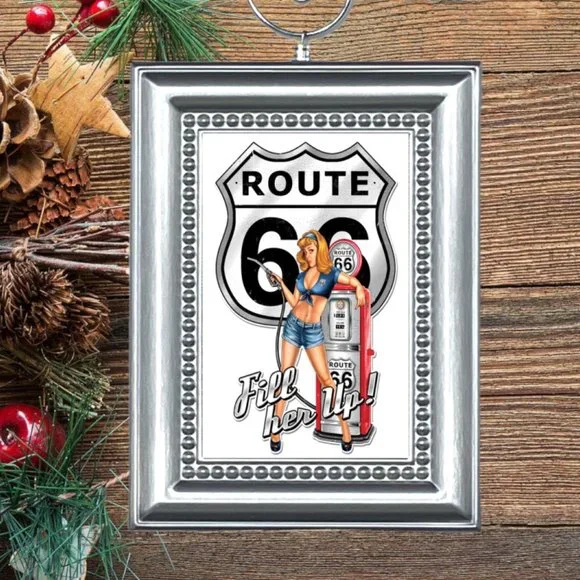 Route 66 Pin Up‎ Girl Retro Nostalgic Christmas Tree Ornament