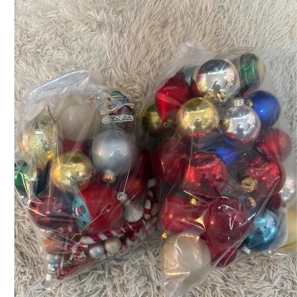 Vintage 70's‎  Christmas Ornaments  Glass Red Gold Silver Blue Green lot of 80