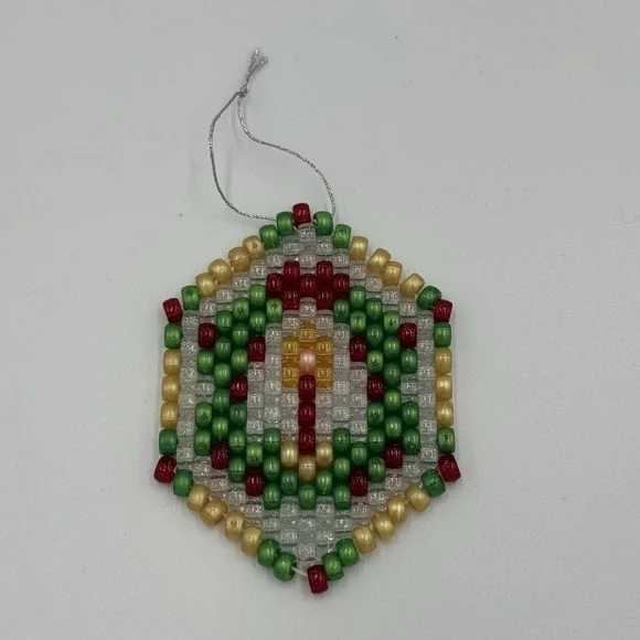 Vintage Handmade Beaded Christmas Ornament - Candle‎