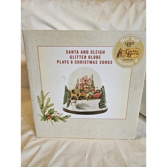NEW IN‎ BOX Cracker Barrell Santa And Sleigh Glitter Globe Battery Powered