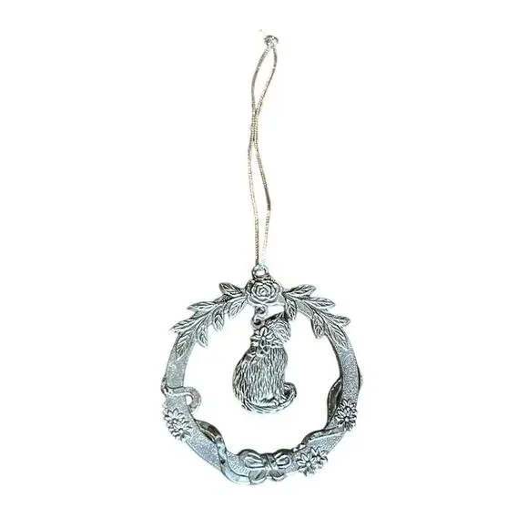 Vintage Cat Christmas Tree Ornament Rose Ribbon Circle Wreath Holiday‎ Gift Tree