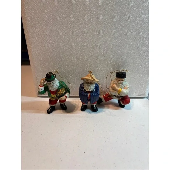 Set of 3 Vintage Danbury‎ Mint Santa Claus Around the World Christmas Ornaments