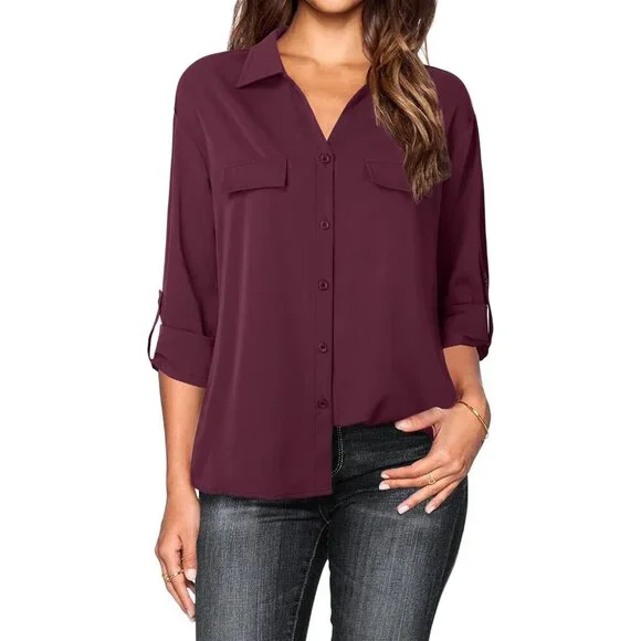 Women's Chiffon Button-Down Shirt Large Business Casual Office Wear