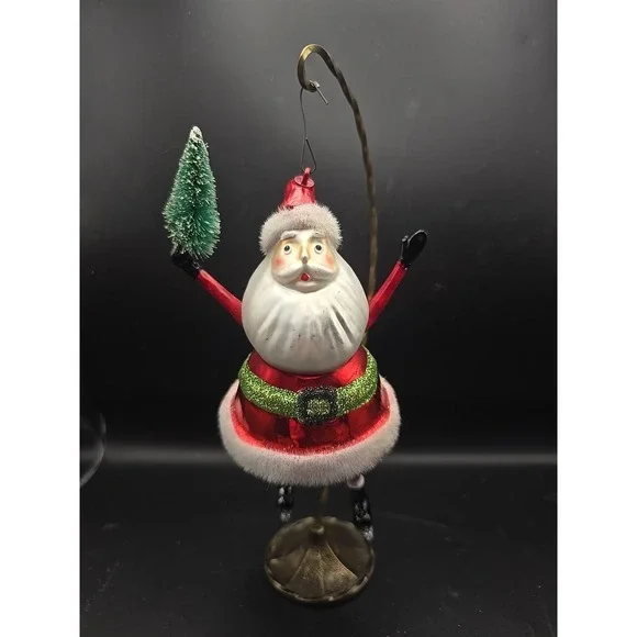 VTG Blown‎ Glass Santa With Present Ornament Glitter