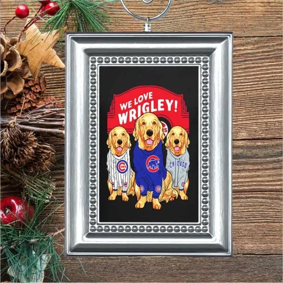 Chicago Cubs We Love Wrigley‎ Golden Retriever Dogs Christmas Tree Ornament