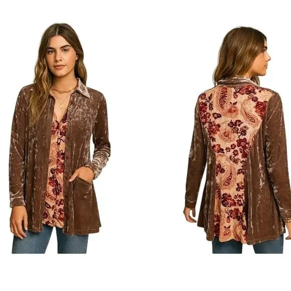 Adore Velvet Burnout Tunic Floral Oversized Boho Chic Indie Flowy Romantic SZ S