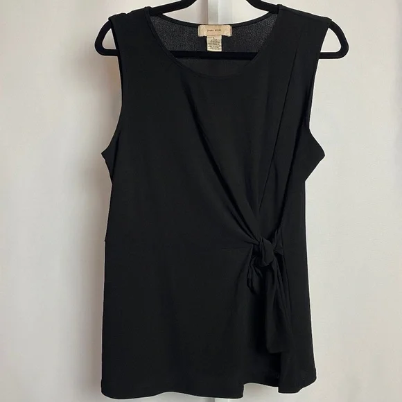 Diana Bell Womenʻs Black Sleeveless Evening Blouse w/ Tie at Waist Large