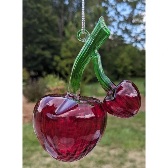 Red Cherry Glass Christmas Ornament‎ Cherries Fruit Hanging