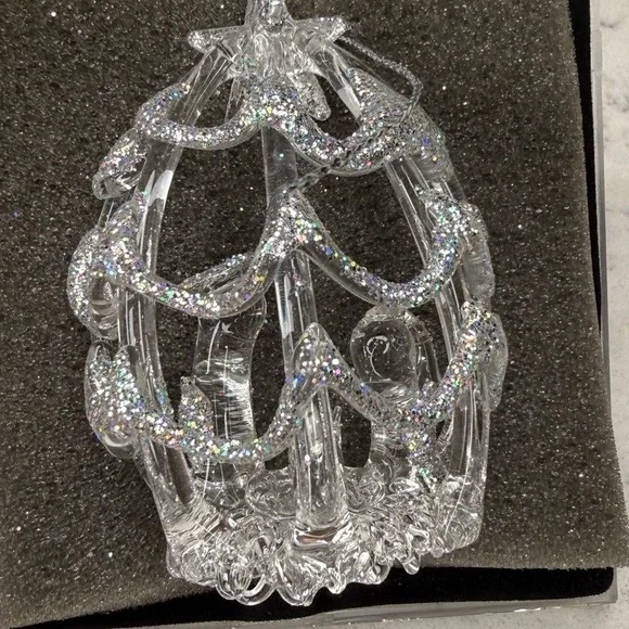 Sterling Hand Spun Glass Christmas Ornament Clear Glitter Hollow‎ Festive Decor