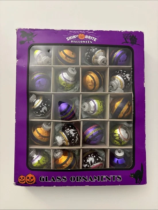 Christopher Radko Shiny Brite 1.5” Halloween Glass Ornaments Set of 20 Cats Bats
